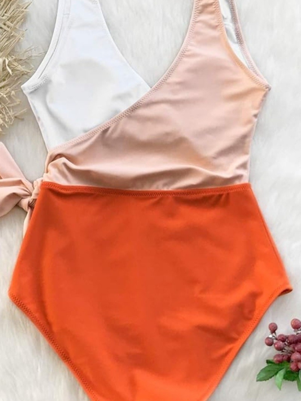 Colorblock One-Piece Swimsuit in Orange, Peach & White